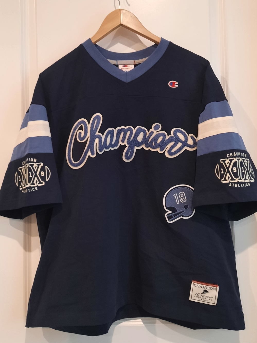 Men's V-Neck Varsity Jersey - Navy M Navy blue white